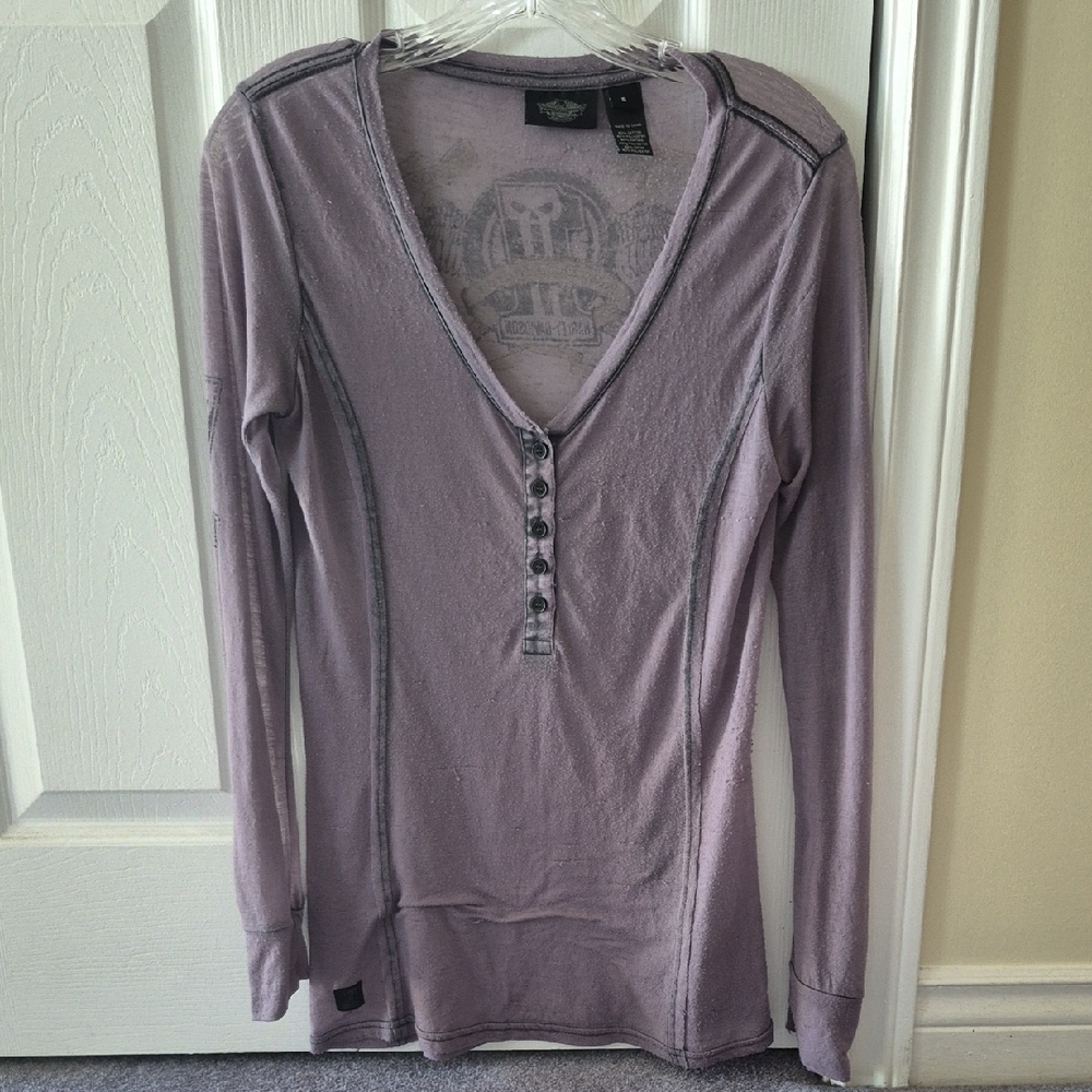 Harley-Davidson Fitted Long Sleeve Polo Blouse Gray Purple